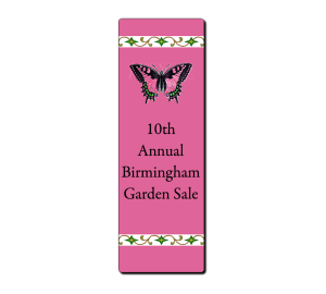 Laminated bookmark with pink green and black butterfly on pink background