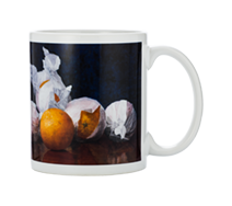 Painting or oranges and dark background wrapped around custom made in USA mug