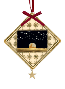 Custom laminated Christmas ornament with Moon and stars on black sky on