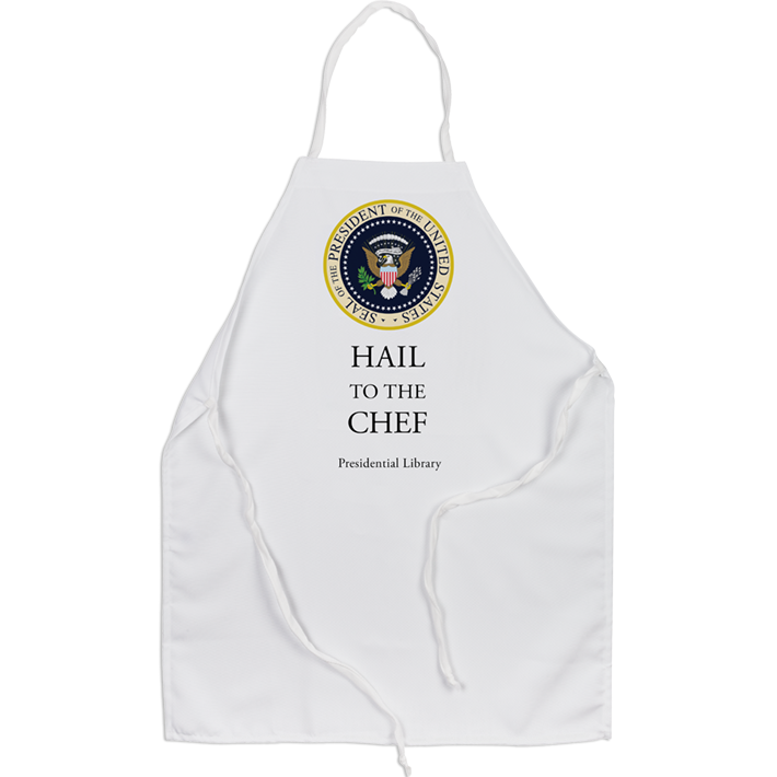 Hail to the chef emblem on white custom apron