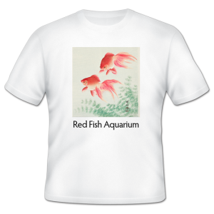 Red Fish and green plants on white t-shirt