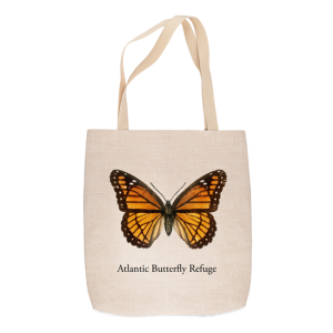 Orange monarch butterfly on linen-look tote bag