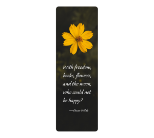 Yellow daisy with Oscar Wilde quote on bookmark with black background
