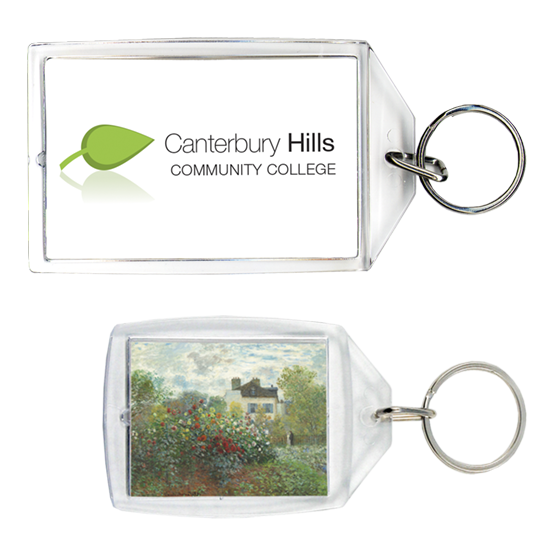 Keychain-gallery images - 550x550-HERO PIC-lg and sm Two sizes of personalized acrylic keychains