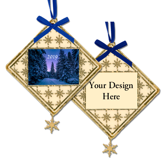 Custom Laminated Ornaments with Gold Foil Harmony Designs
