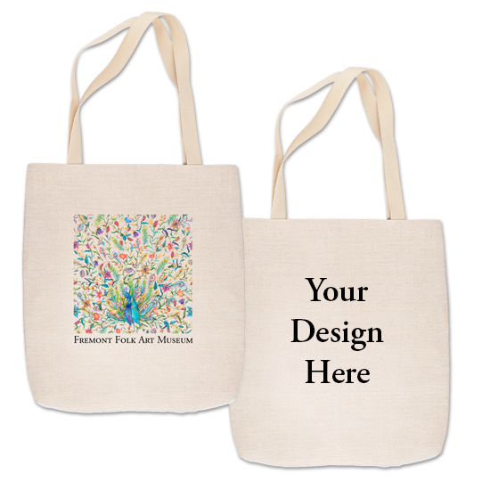 Colorful design on burlap style natural tote bag with 
