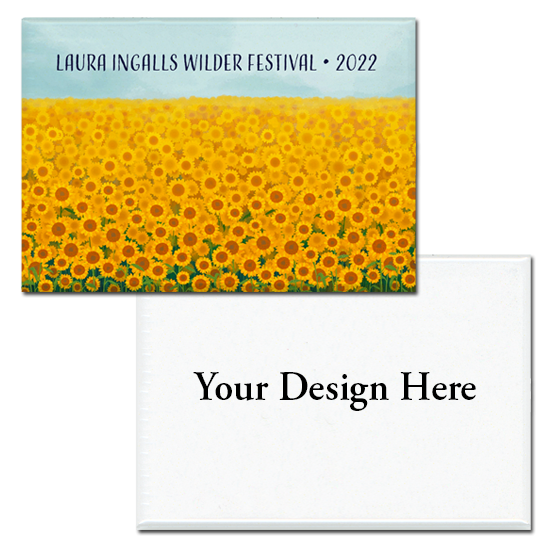 Magnet for museum with field of sunflowers name of festival and year and 