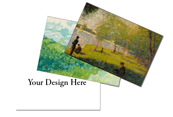 Custom postcard examples with Your Design Here, Van Gogh painting and Impressionist painting